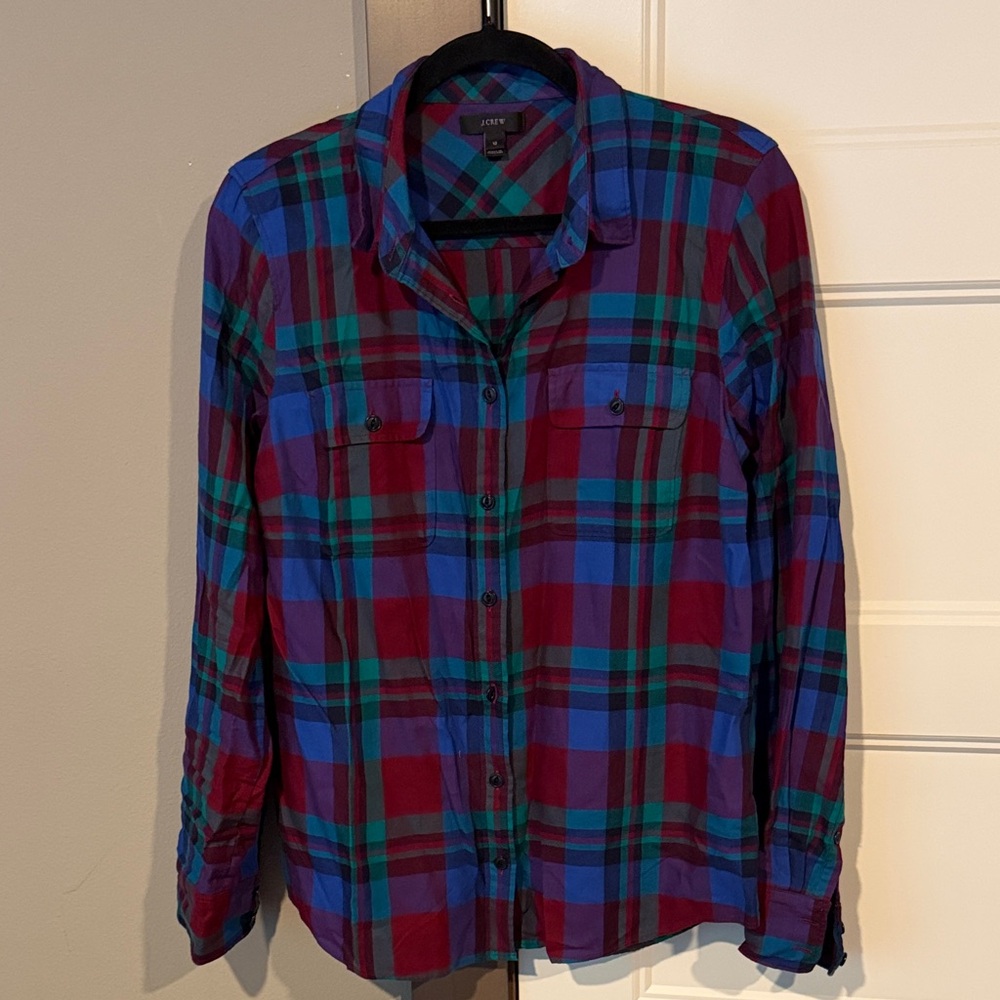 J. Crew Plaid Button-Down Shirt in Red, Blue, Green